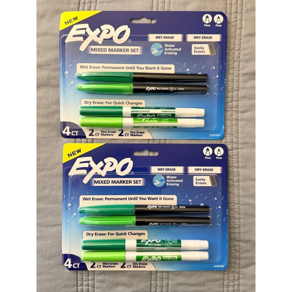 2 pack Expo Mixed Marker Set 4‎ Count Green NWT Wet & Dry Erase Fine Tip 2220183